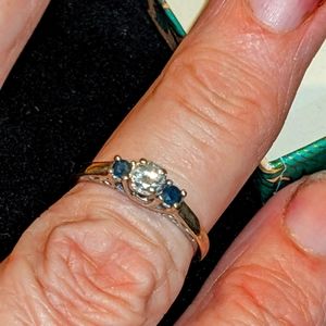 14K White Gold Diamond & Sapphire Engagement Ring